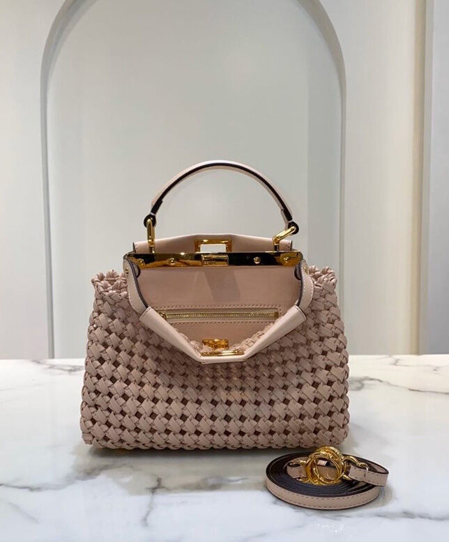 Fendi Peekaboo Iconic Mini Leather Interlace Bag 8BN244 Pink